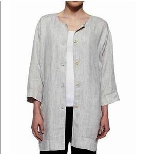 Eileen Fisher Cotton Hemp button front Jacket top gray Size medium‎ E